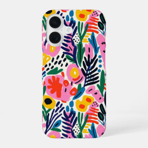 Coque iPhone 16 Motif Floral Abstrait Couleurs Modernes