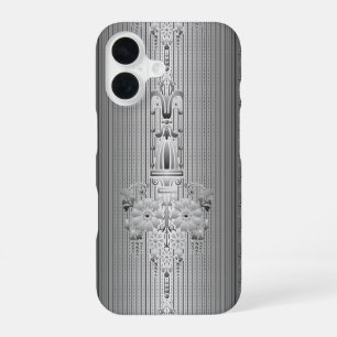 Coque iPhone 16 Motif floral baroque avec bordure grise