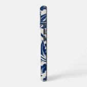 Coque iPhone 16 Motif floral bleu complexe sur fond clair (Côté gauche)