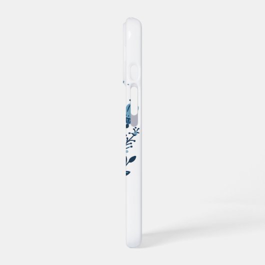 Coque iPhone 16 Motif floral bleu folk (Côté gauche)