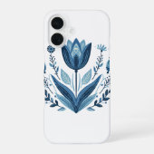 Coque iPhone 16 Motif floral bleu folk (Verso)