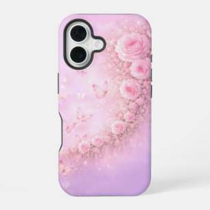 Coque iPhone 16 Motif floral doux – Roses roses tendres avec