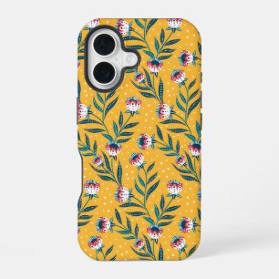 Coque iPhone 16 Motif floral élégant avec des points et des feuill