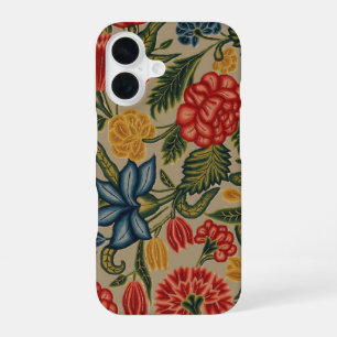 Coque iPhone 16 Motif floral en broderie crétoise rouge et or vint