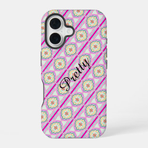 Coque iPhone 16 Motif floral géométrique rose et or chic