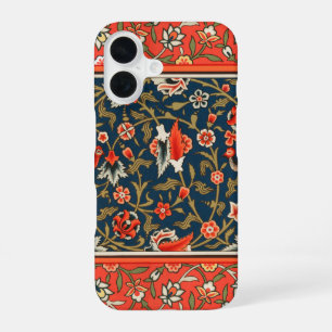 Coque iPhone 16 Motif floral indo-persan bohème vintage rouge