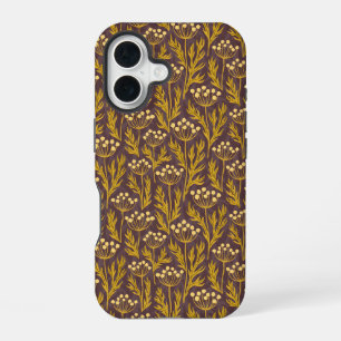 Coque iPhone 16 Motif floral naturel : accents dorés sur toile som