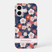 Motif floral rose japonais monogrammé