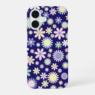 Coque iPhone 16 Motif floral sur fond bleu