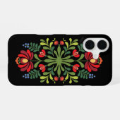 Coque iPhone 16 Motif folklorique hongrois rouge et rose (Verso Horizontal)