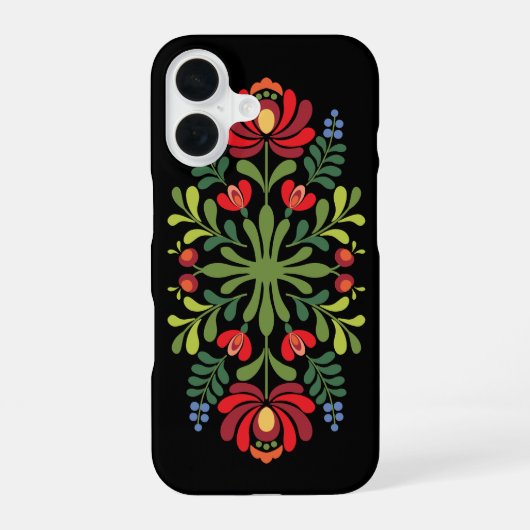 Coque iPhone 16 Motif folklorique hongrois rouge et rose (Verso)