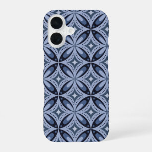 Coque iPhone 16 Motif géométrique bleu style rétro