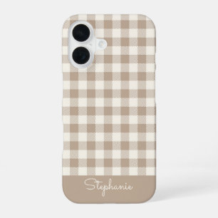 Coque iPhone 16 Motif Gingham Carreaux Vichy Neutre Nom
