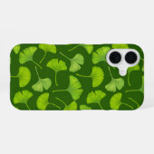 Coque iPhone 16 Motif Ginkgo sur vert foncé (Verso Horizontal)