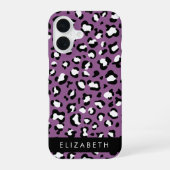 Coque iPhone 16 Motif léopard, Taches, Léopard Violet, Votre Nom (Verso)
