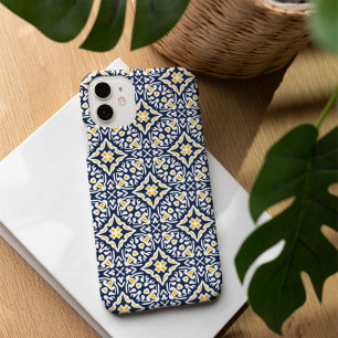 Coque iPhone 16 Motif Méditerranéen Bleu Marine et Jaune