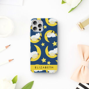 Coque iPhone 16 Motif mouton, Mouton dormant, Lune, Votre Nom