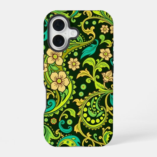 Coque iPhone 16 Motif Paisley Vert (Verso)