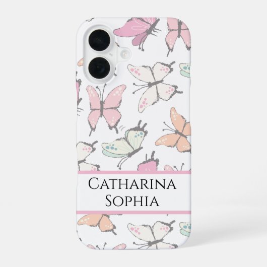 Coque iPhone 16 Motif Papillon avec Nom (Verso)