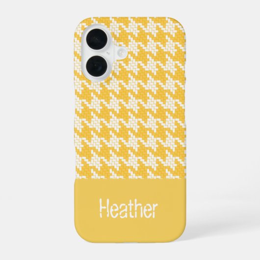 Coque iPhone 16 Motif pied-de-poule orange et blanc avec monogramm (Verso)