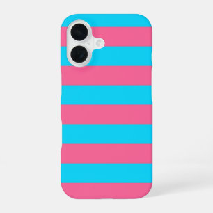 Coque iPhone 16 Motif rayures rose bleu