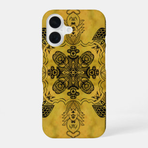 Coque iPhone 16 Motif répétitif de dessin linéaire tribal goth abs