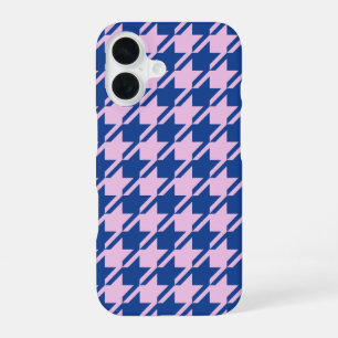 Coque iPhone 16 Motif rose et bleu en pied-de-poule