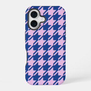 Coque iPhone 16 Motif rose et bleu pied-de-poule