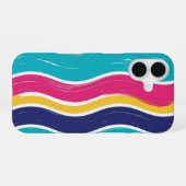 Coque iPhone 16 Motif sans couture à rayures ondulées rétro (Verso Horizontal)