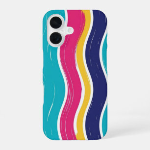 Coque iPhone 16 Motif sans couture à rayures ondulées rétro