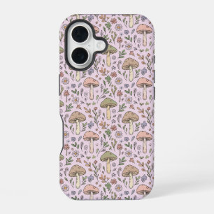 Coque iPhone 16 Motif sans couture Cottagecore Champignons Rose Pa