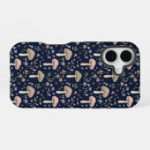 Coque iPhone 16 Motif sans couture de champignons Navy Profond Aca (Verso Horizontal)