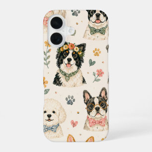 Coque iPhone 16 Motif sans couture de chiot pastel Tissu de chie