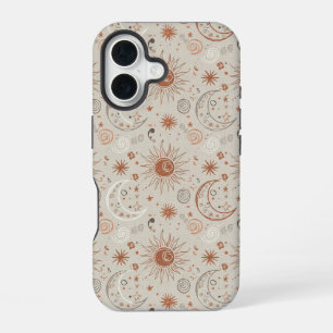 Coque iPhone 16 Motif Soleil et Lune Bohème