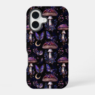 Coque iPhone 16 Motif sorcière foncée florale champignon papillon