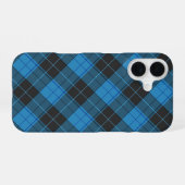 Coque iPhone 16 Motif Tartan Simple en Bleu Foncé (Verso Horizontal)