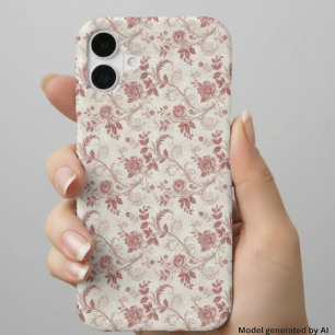 Coque iPhone 16 Motif Toile De Jouy Rose Pâle Vintage