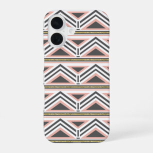 Coque iPhone 16 Motif tribal corail et gris avec accent de faux or