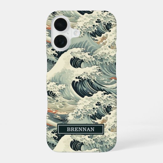 Coque iPhone 16 Motif Vague Japonais Monogrammé (Verso)