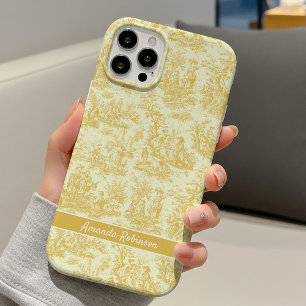 Coque iPhone 16 Motif Vintage Toile de Jouy Jaune Français