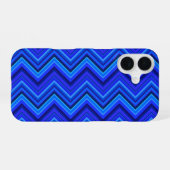 Coque iPhone 16 Motif zigzag rayures bleues (Verso Horizontal)