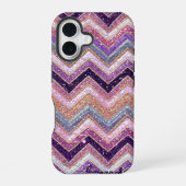 Coque iPhone 16 Motif zigzag violet et rose scintillant (Verso)