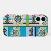 Coque iPhone 16 Motifs géométriques rétro et fleurs imaginaires (Verso Horizontal)