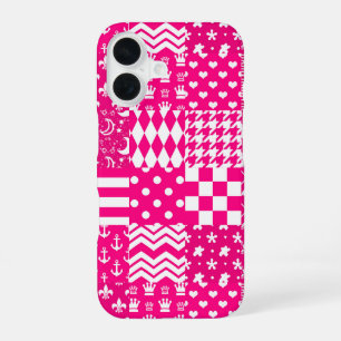 Coque iPhone 16 Motifs mélangés rose blanc