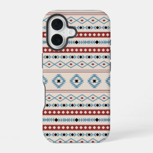 Coque iPhone 16 Motifs mixtes aztèques bleu rouge noir crème