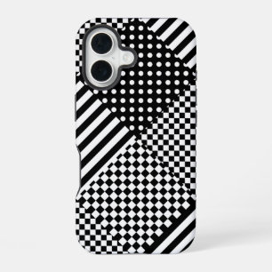 Coque iPhone 16 Motifs rayés à carreaux harlequin pois mélange