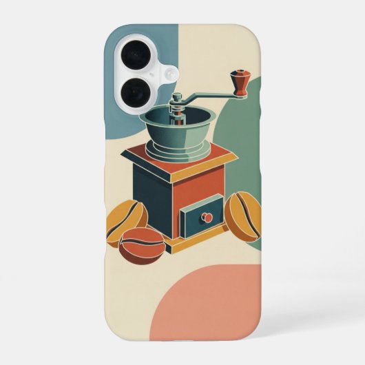 Coque iPhone 16 Moulin à café vintage stylisé (Verso)