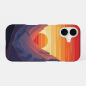 Coque iPhone 16 Mountain Sunset Retro Vintage Art (Verso Horizontal)