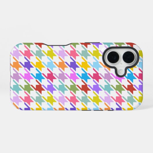 Coque iPhone 16 Multicolor Houndstooth+Motif blanc (Verso Horizontal)