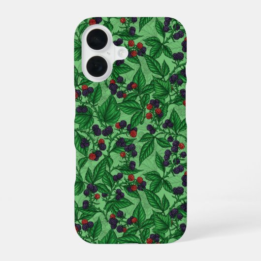 Coque iPhone 16 Mûres sur fond vert (Verso)